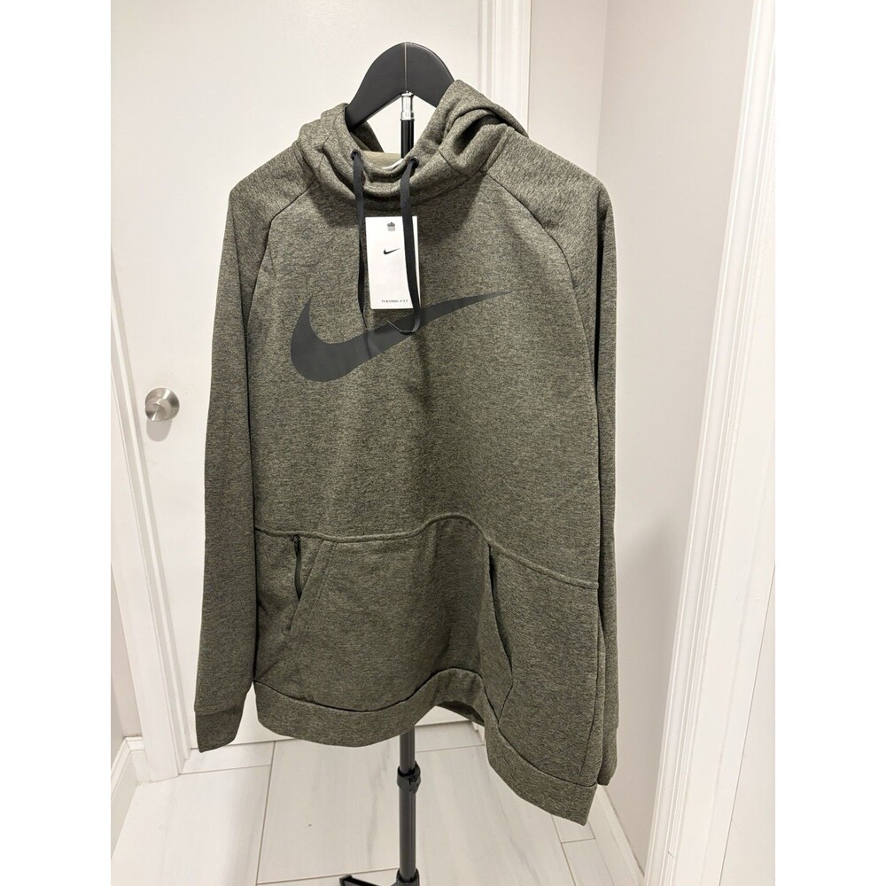 Nike Mens Therma Fit Olive Hoodie XL, Front Kangaroo Pocket